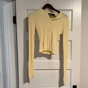 Lioness Cream Button-Down Ribbed Top